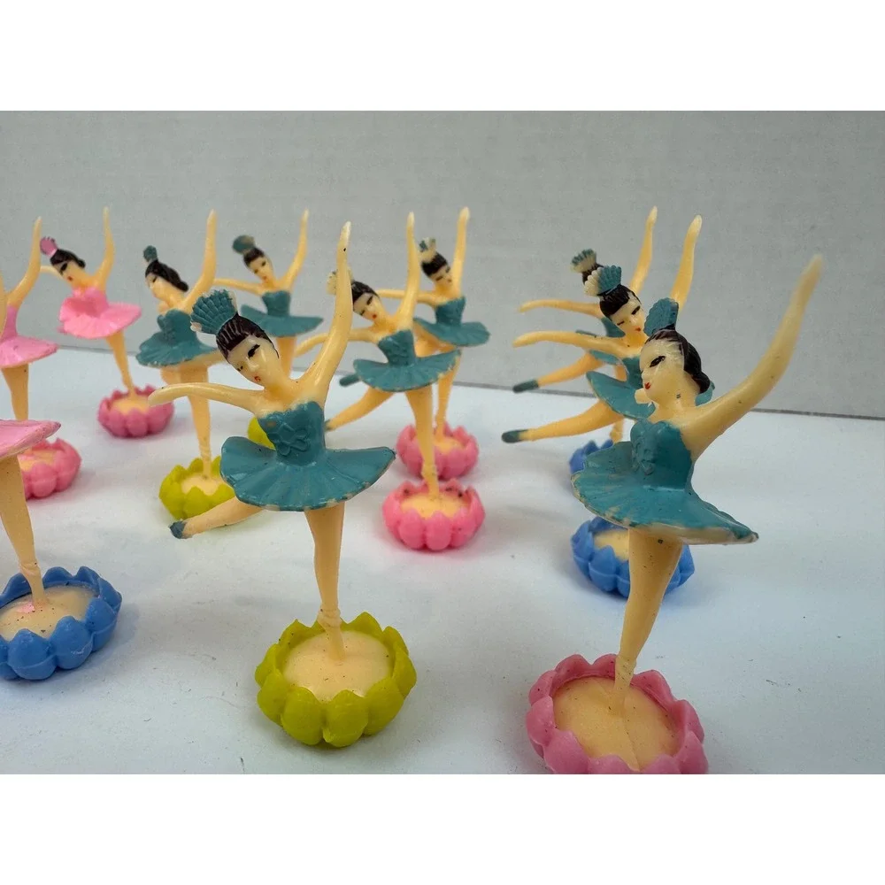 Vintage Plastic Ballerina Cake Toppers Lot 12 Pink Teal Blue Mid Century Decor